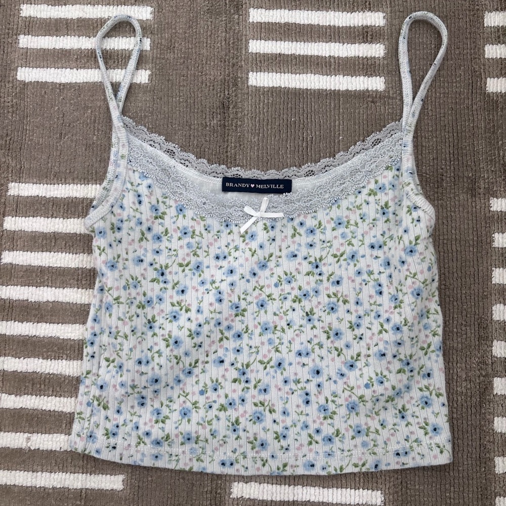 Brandy Melville Blue Floral Lace Cami